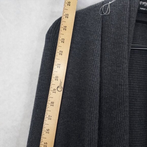 Threads by Saks Fifth Ave Cardigan Women Small Italian Merino Wool Grey Rib Knit - Picture 9 of 11